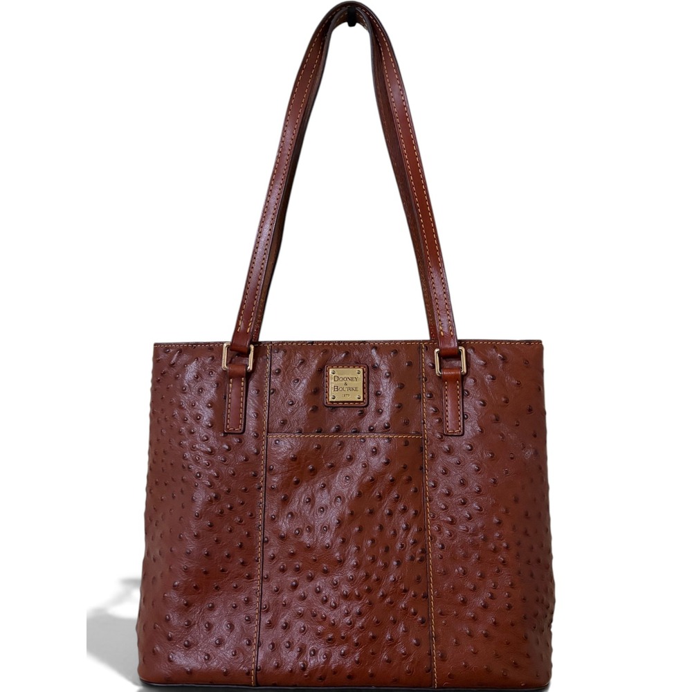 Dooney & Bourke Cognac Ostrich Embossed Leather Tote Bag Brown Shopper